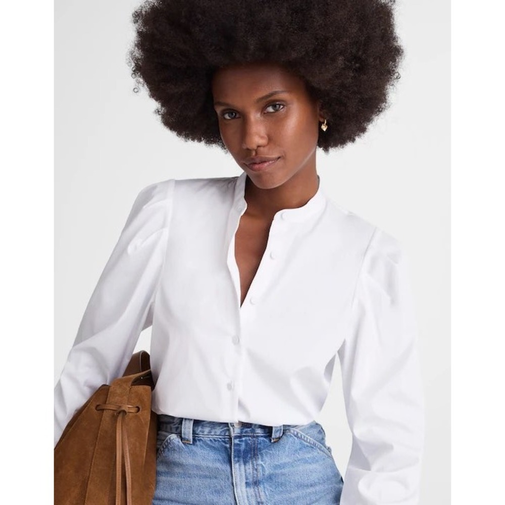 Madewell Classic White Mandarin-Collar Blouse - Women